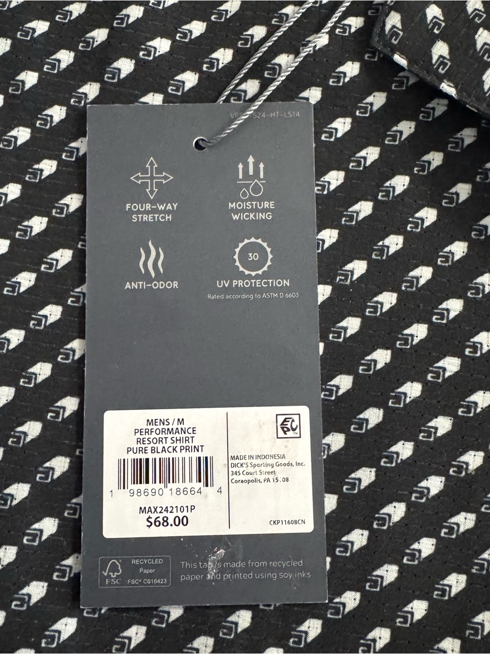 VRST Men’s Performance Resort Shirt Size M Pure Black Print Stretch New - Picture 2 of 5